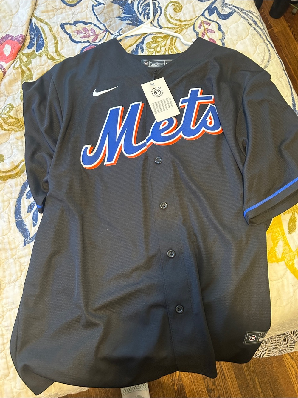 Nike Jacob Degrom Black Mets Button-Front Jersey with Blue and Orange Script
